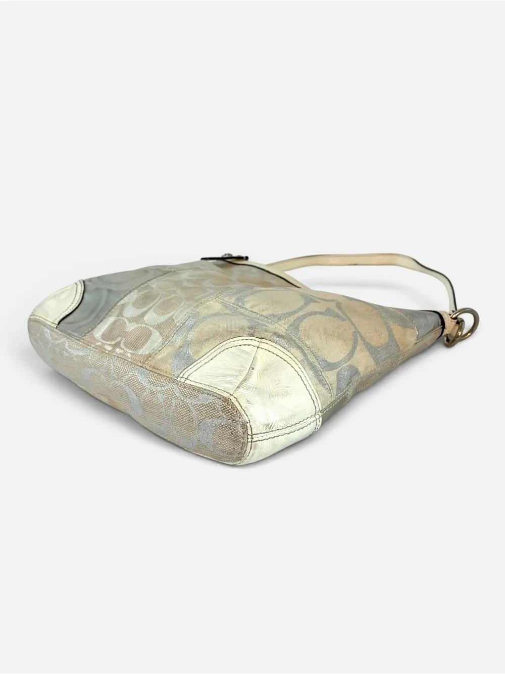 Coach Neutral Patchwork Signature Hobo Bag in Ivory and Metallic